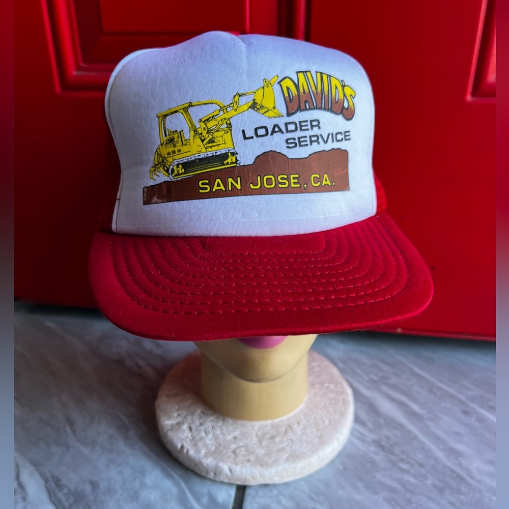 David’s Loader Service Trucker Hat Red made in Taiwan 80s mesh tractor David